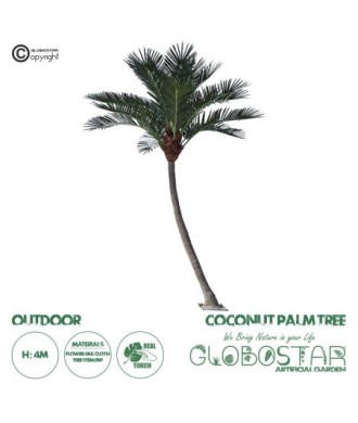 GloboStar® Artificial Garden CURVED COCONUT PALM TREE 20443 Τεχνητό Διακοσμητικό Κυρτό Φοινικόδεντρο Κοκοφοίνικας Εξωτερικού Χώρου IP68 UV Certified Protection Υ400cm